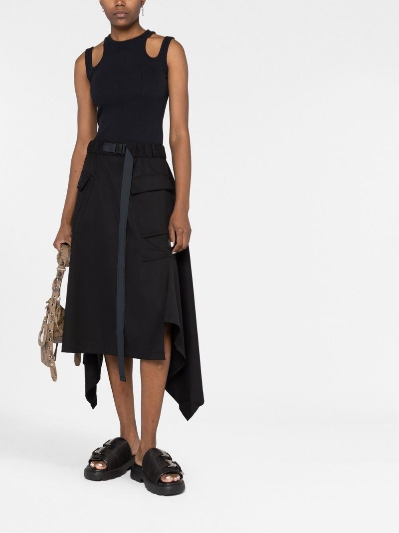 Black Belted Asymmetric Midi Skirt