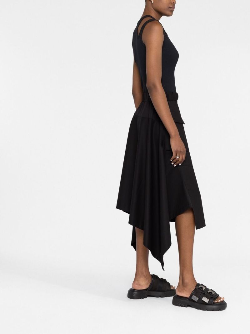 Black Belted Asymmetric Midi Skirt