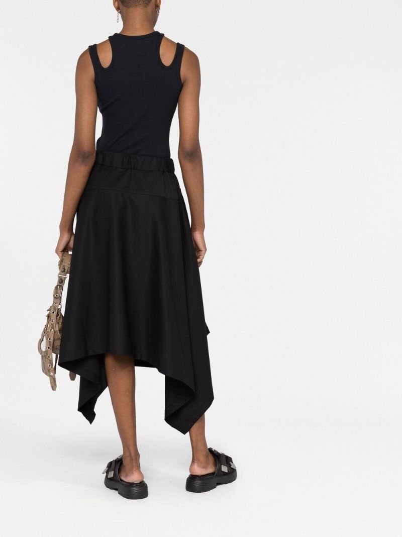 Black Belted Asymmetric Midi Skirt