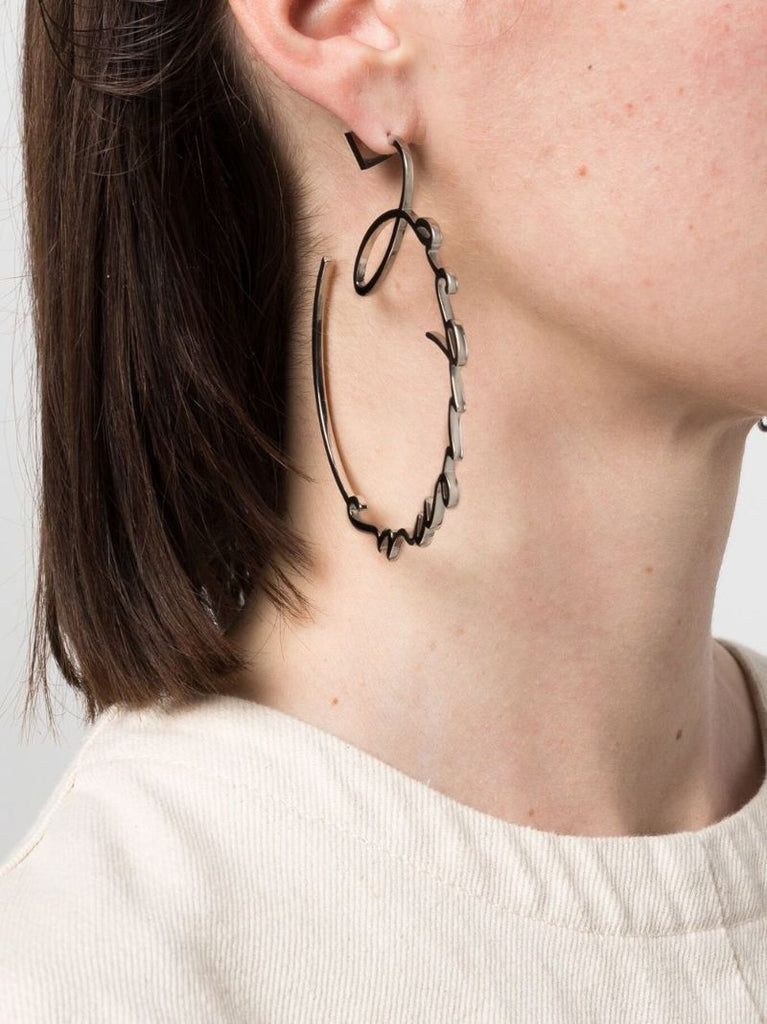 Silver-tone Les CrÃ_x0083_Â©oles Logo Hoop Earrings
