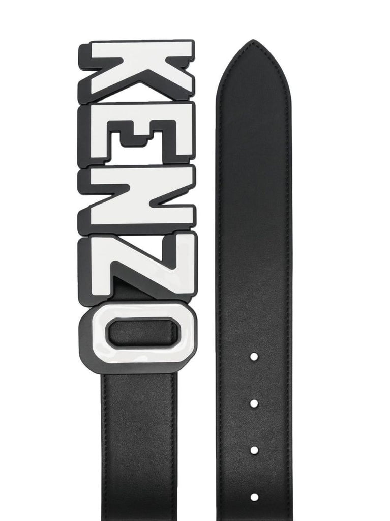 Black Logo Buckle Leather Belt