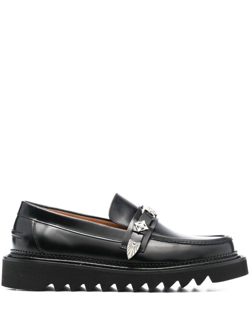 Black Embellished Leather Loafers