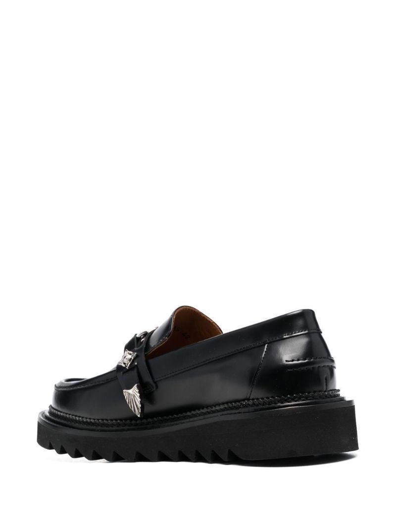 Black Embellished Leather Loafers