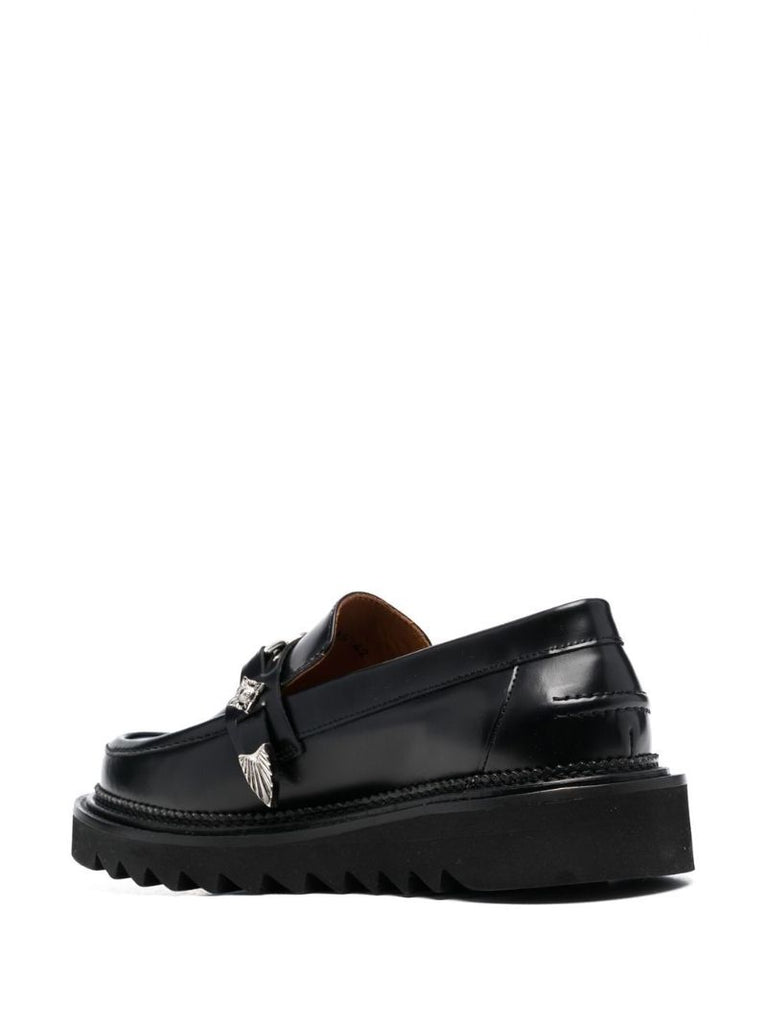 Black Embellished Leather Loafers