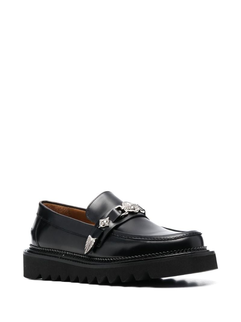 Black Embellished Leather Loafers