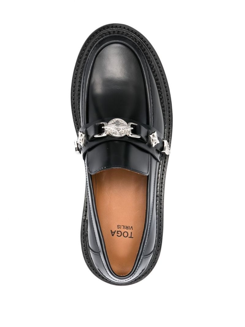 Black Embellished Leather Loafers