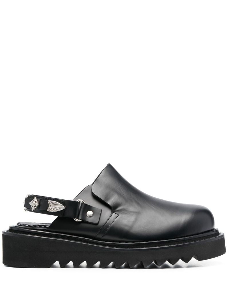 Black Platform Leather Mules