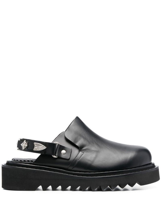 Black Platform Leather Mules