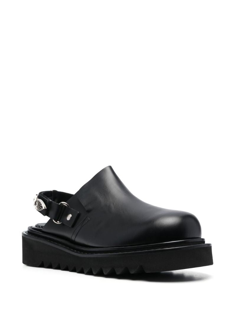 Black Platform Leather Mules