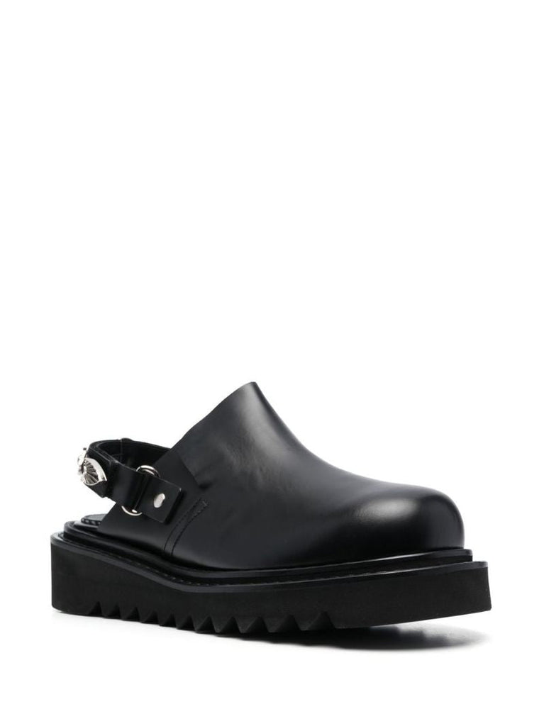 Black Platform Leather Mules