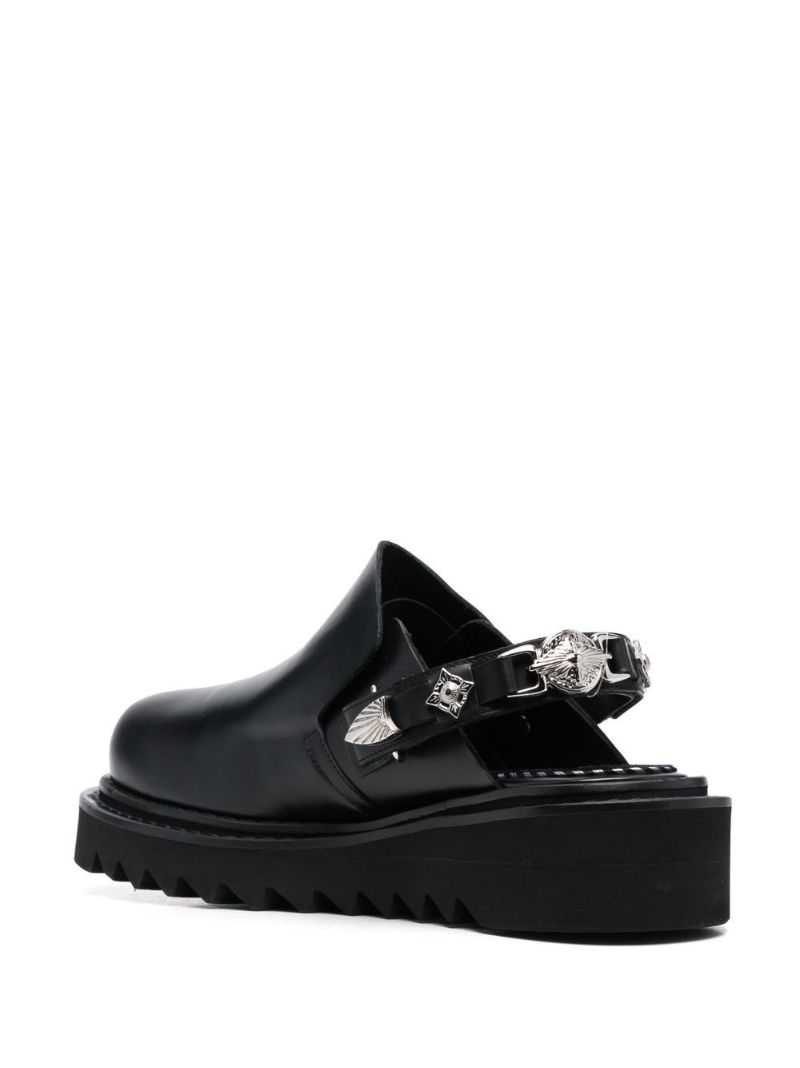 Black Platform Leather Mules
