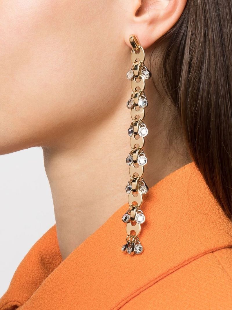 Gold-tone Chain Crystal Drop Earrings