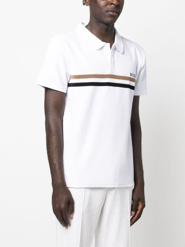 White Logo Print Polo Shirt