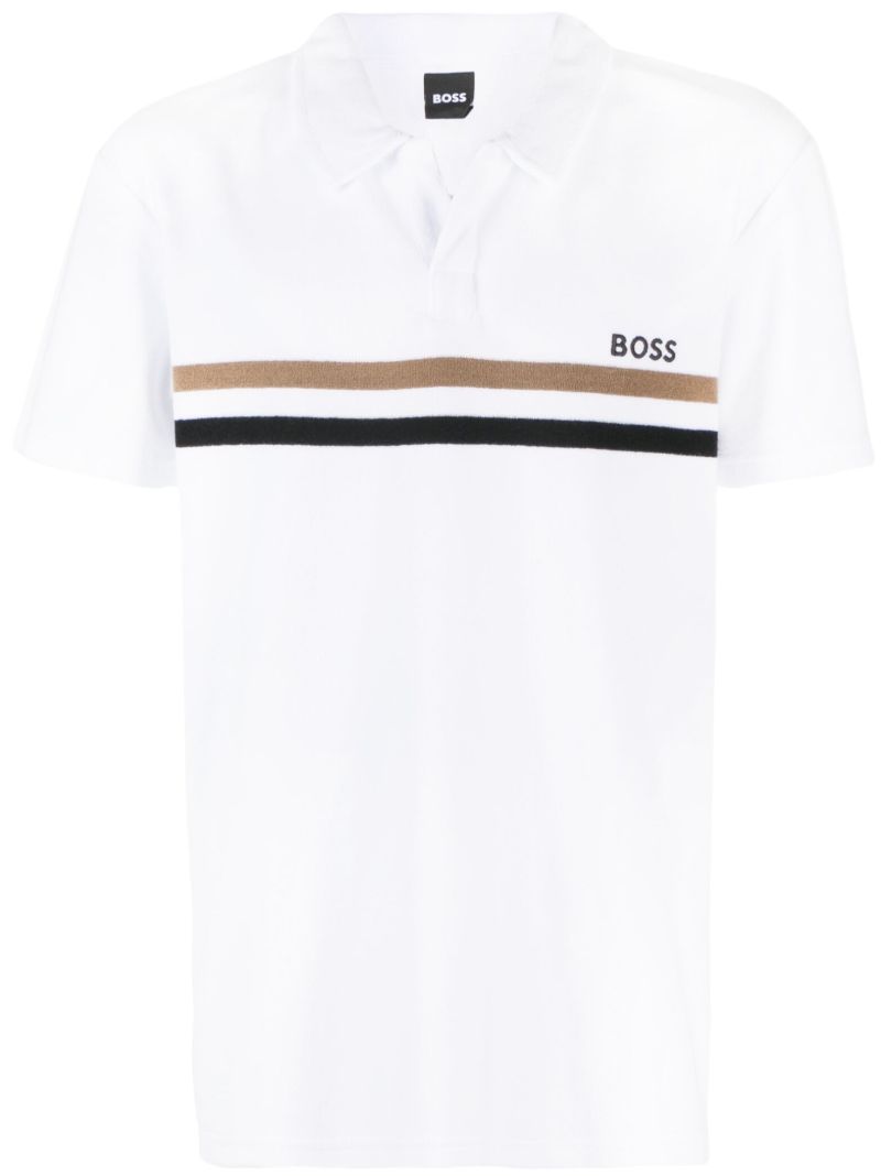 White Logo Print Polo Shirt