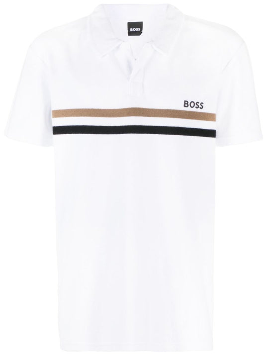 White Logo Print Polo Shirt