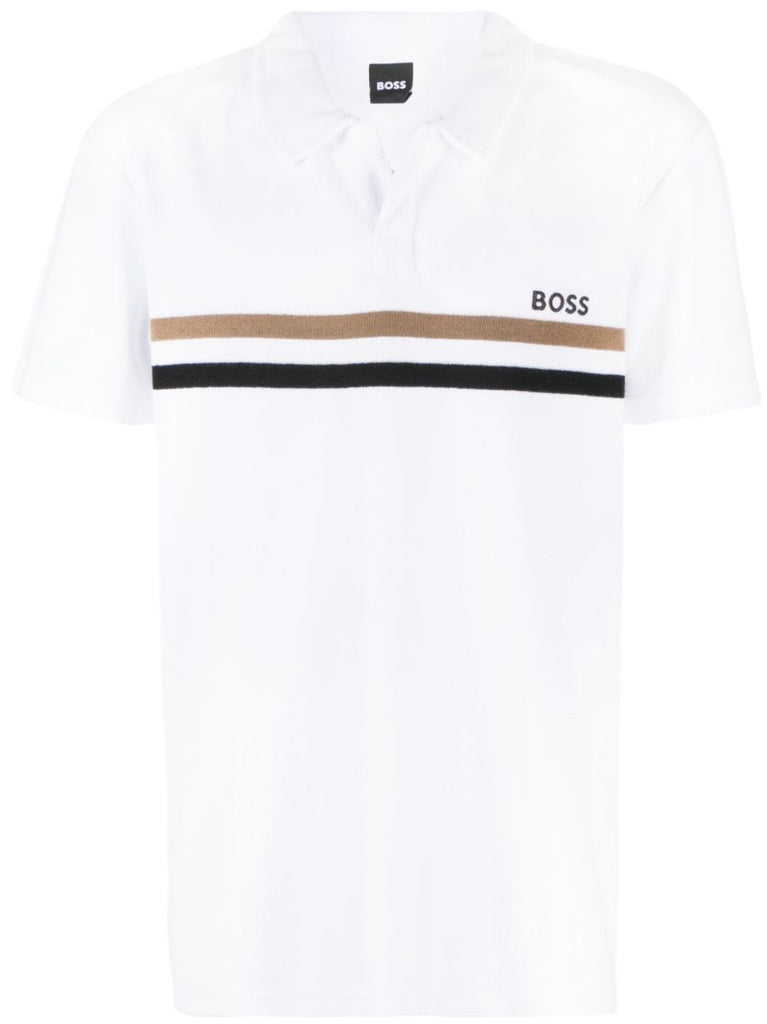 White Logo Print Polo Shirt