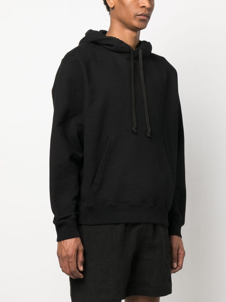 Black Logo Embroidered Organic Cotton Hoodie