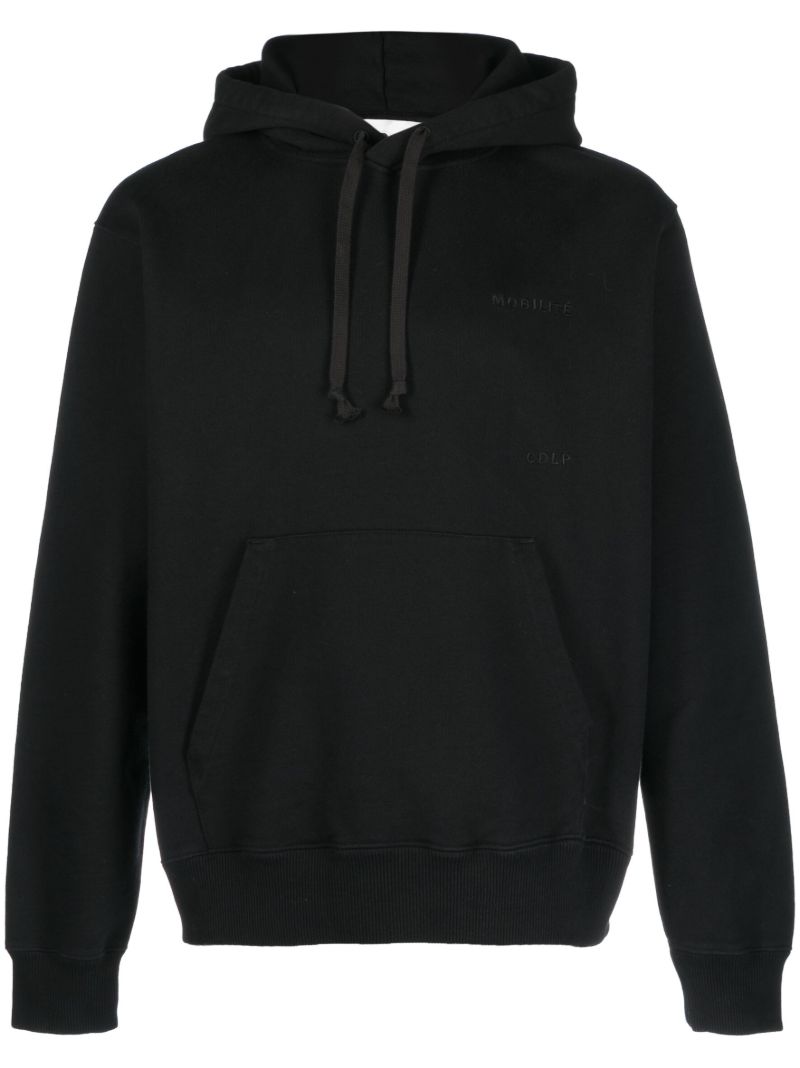 Black Logo Embroidered Organic Cotton Hoodie