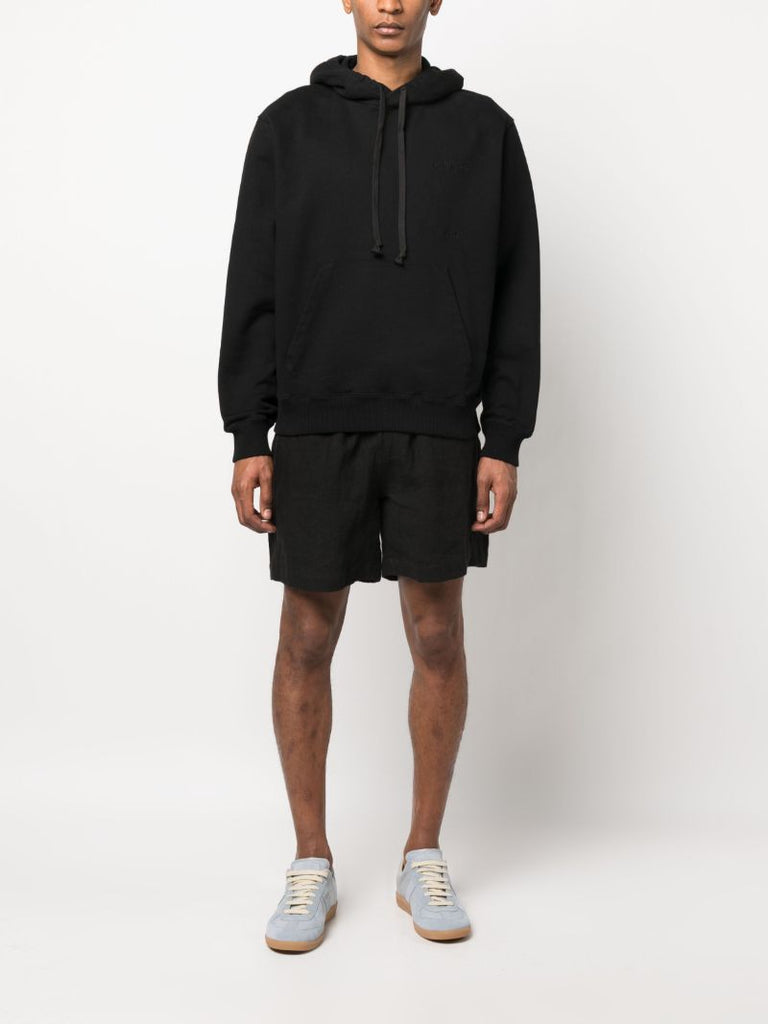 Black Logo Embroidered Organic Cotton Hoodie