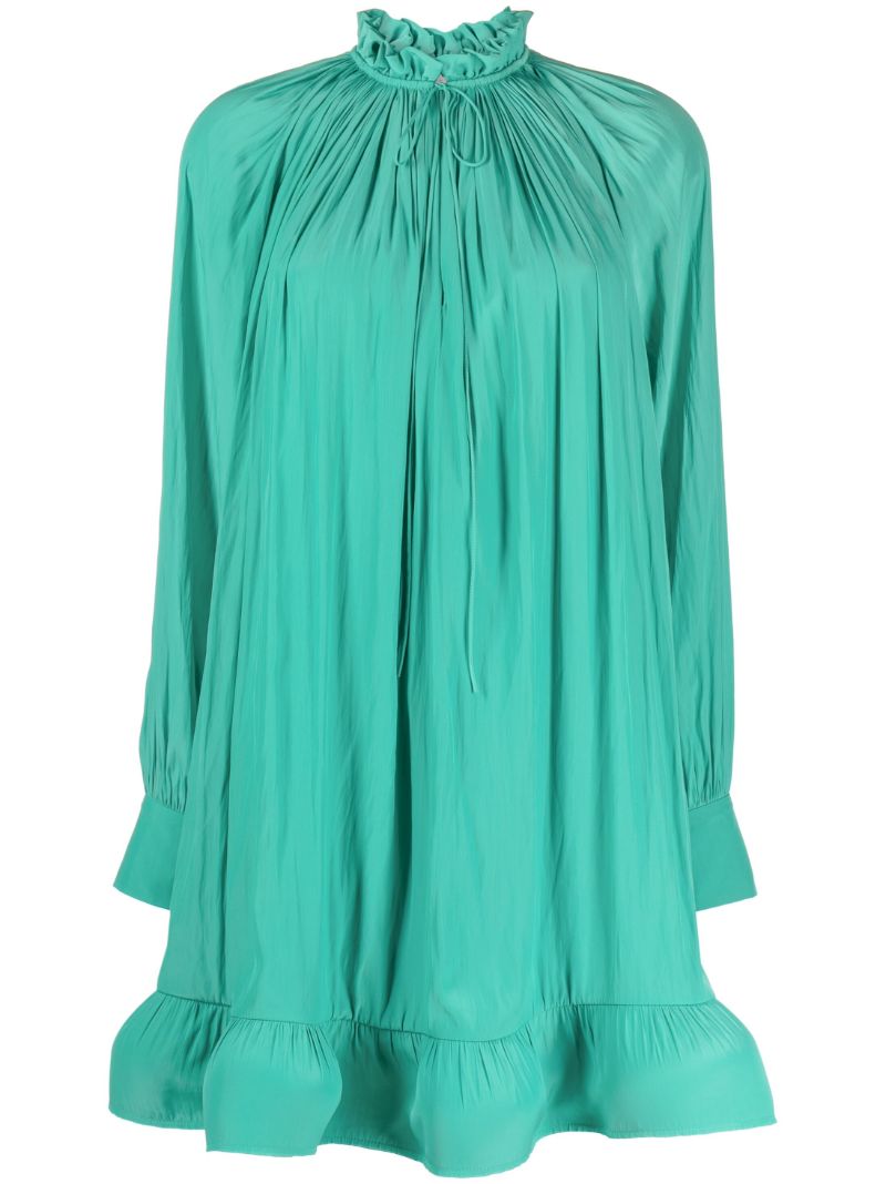 Green Pleated Ruffled Mini Dress