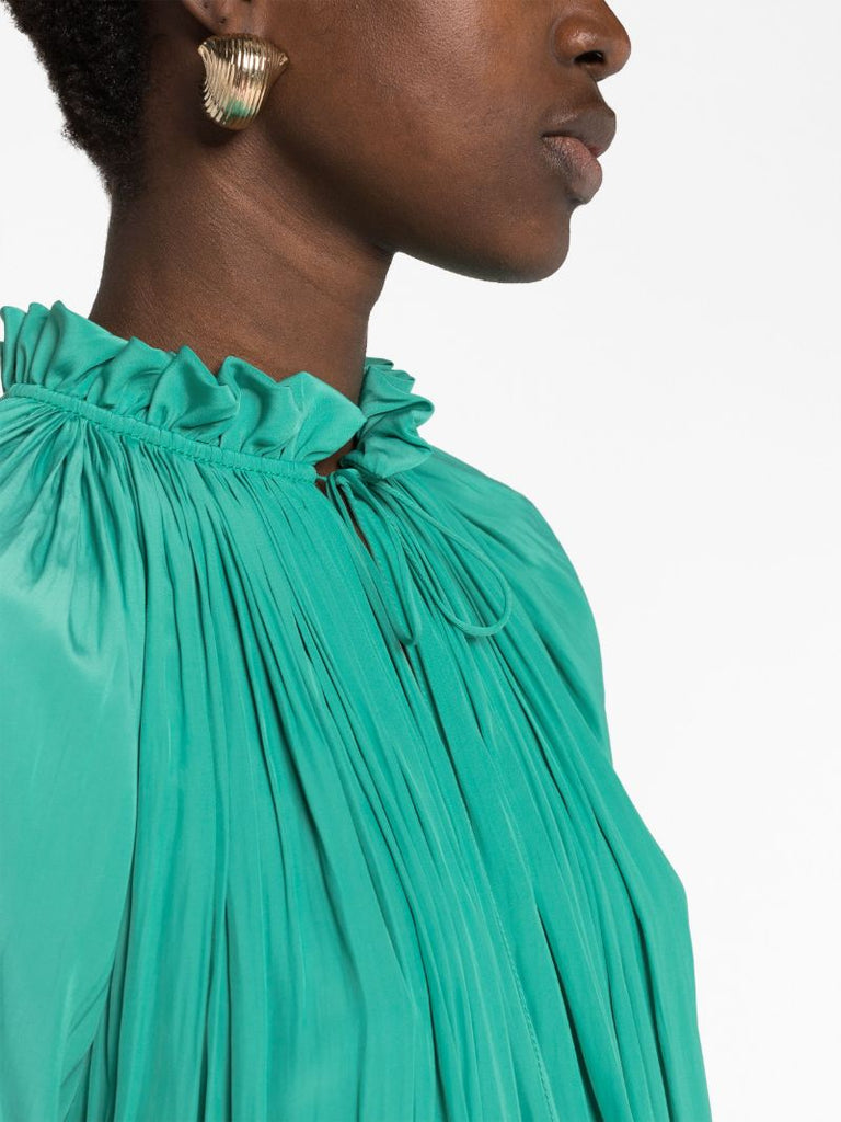 Green Pleated Ruffled Mini Dress