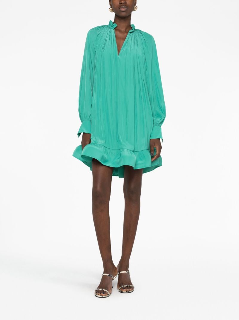Green Pleated Ruffled Mini Dress