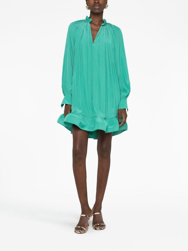 Green Pleated Ruffled Mini Dress
