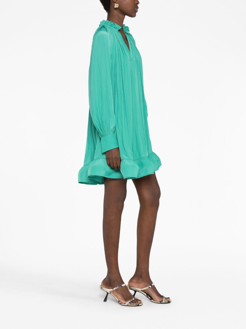 Green Pleated Ruffled Mini Dress