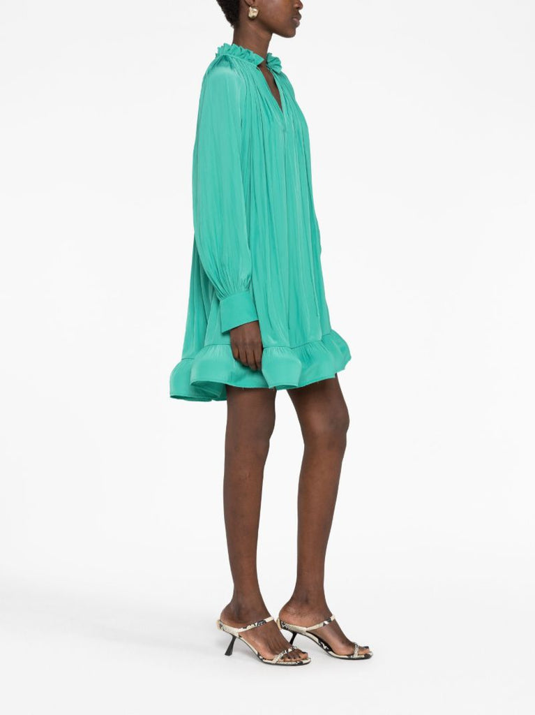 Green Pleated Ruffled Mini Dress