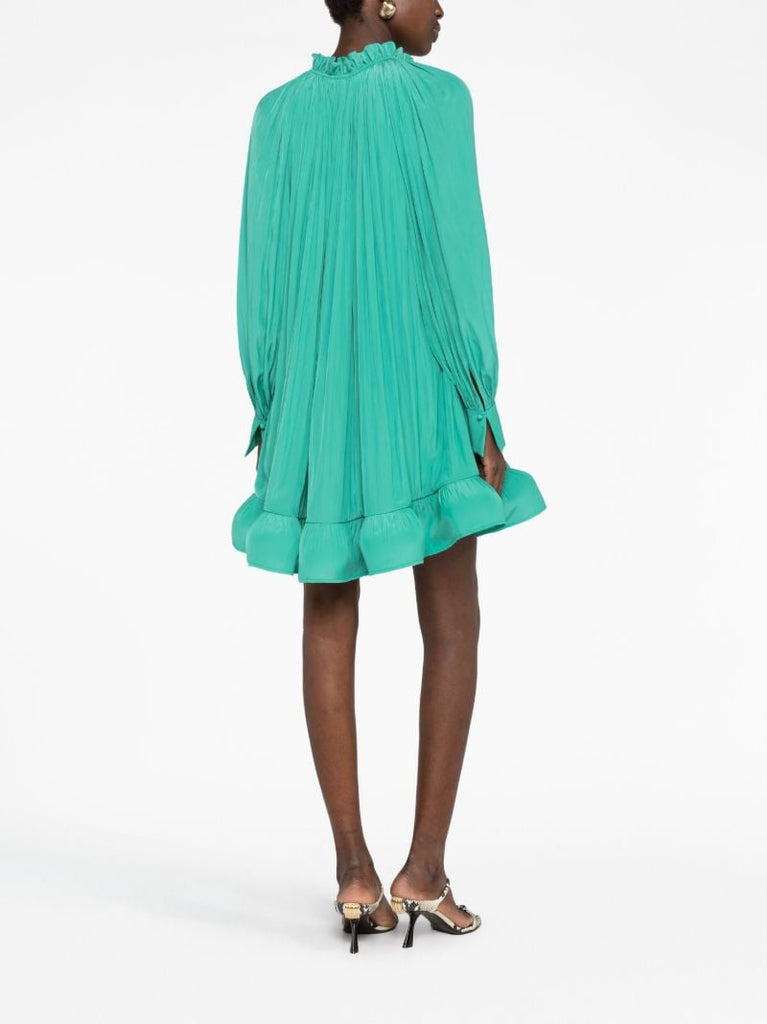 Green Pleated Ruffled Mini Dress