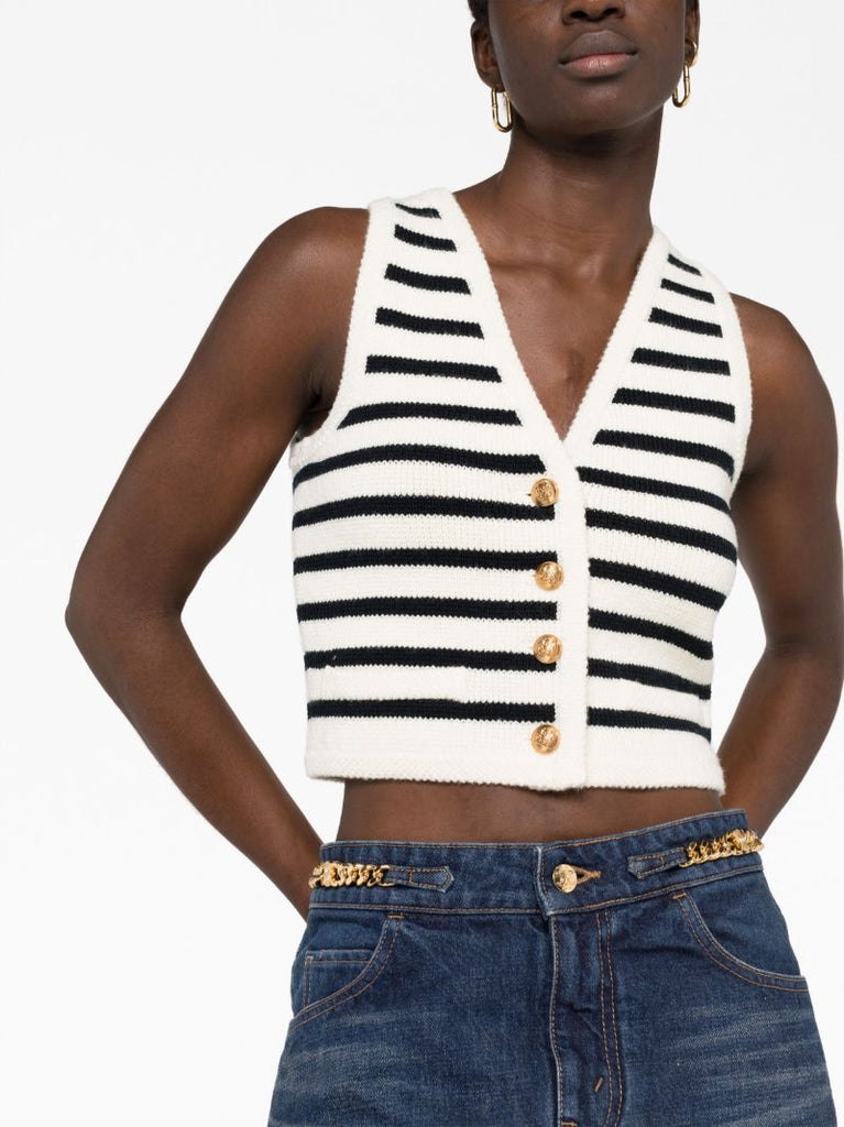 Cream MariniÃ_x0083_Â¨re Striped Knitted Vest