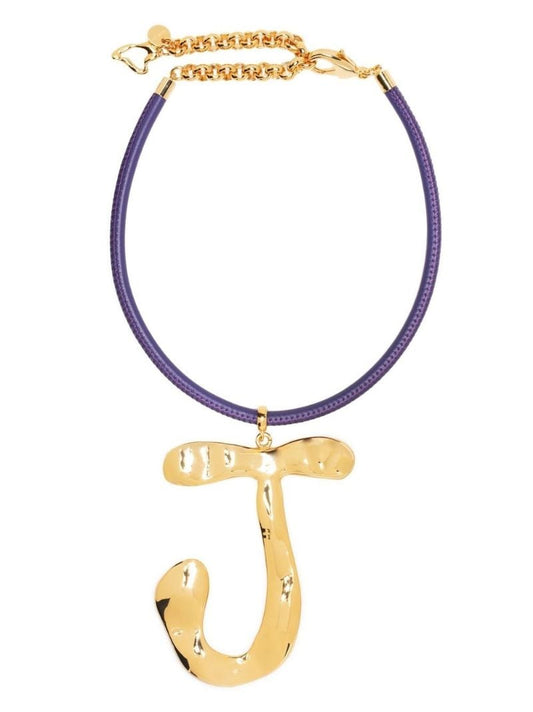 Purple Hammered Initial Necklace