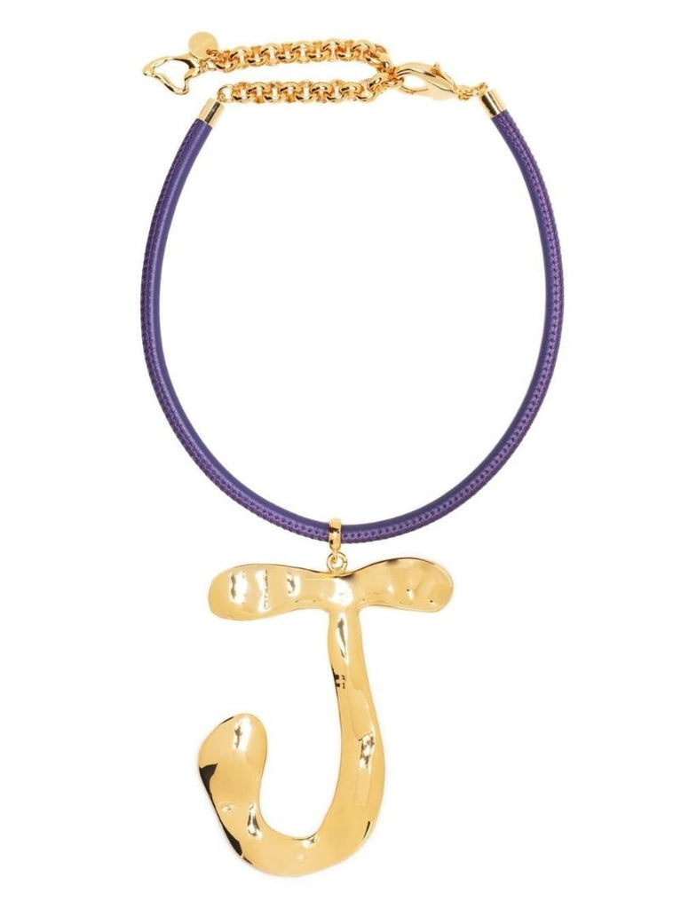 Purple Hammered Initial Necklace