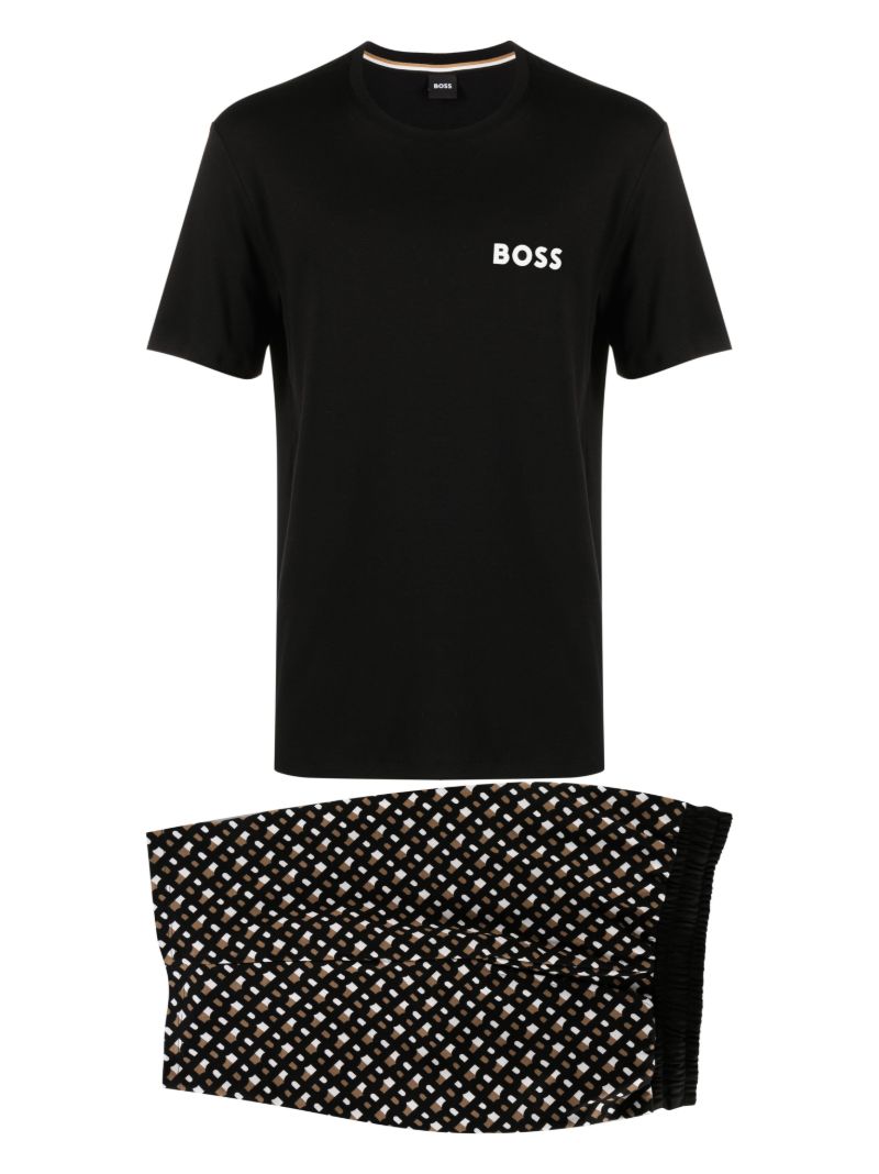 Black Monogram Printed Cotton Pyjamas