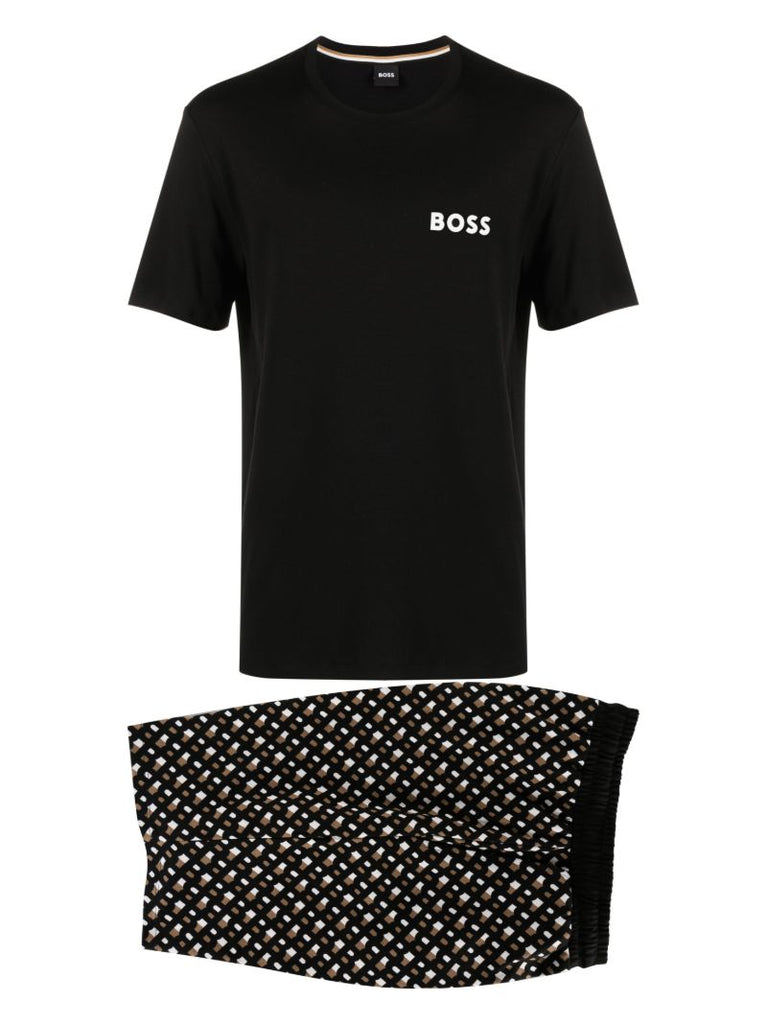 Black Monogram Printed Cotton Pyjamas