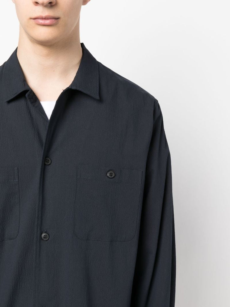 Navy Textured Long-sleeve Shirt