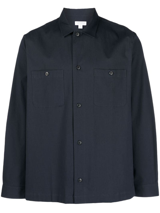 Navy Textured Long-sleeve Shirt