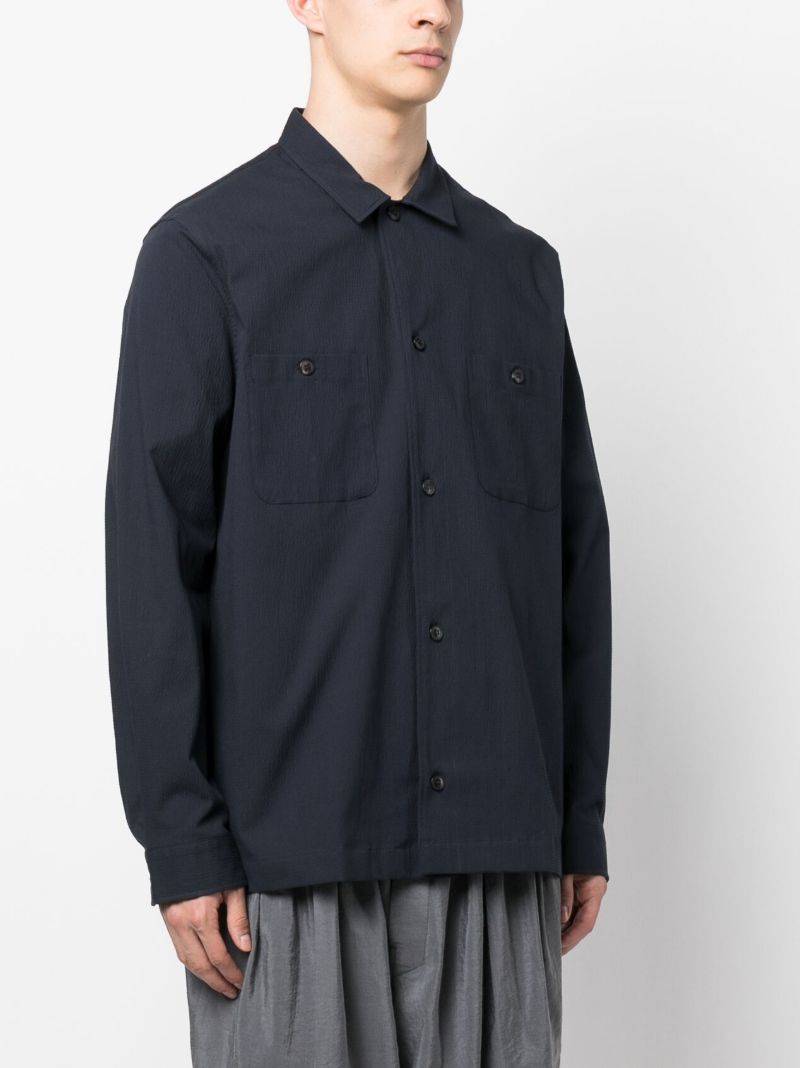 Navy Textured Long-sleeve Shirt