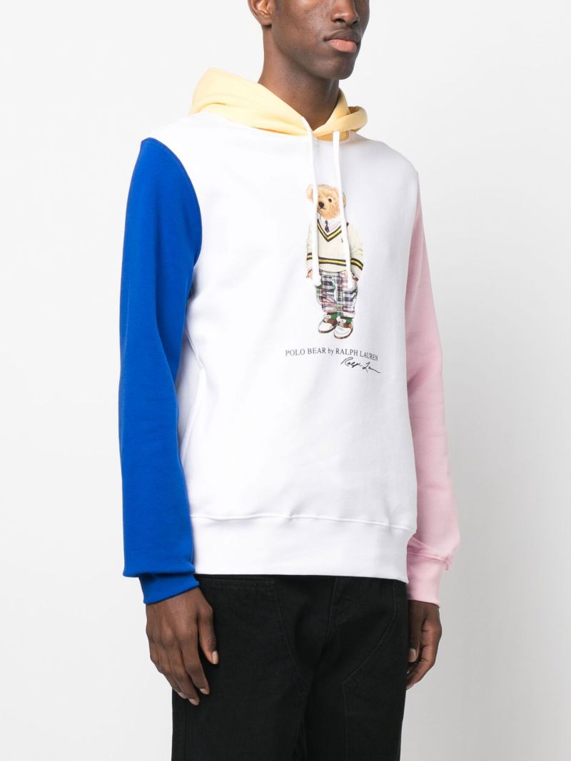 White Polo Bear Colourblock Fleece Hoodie