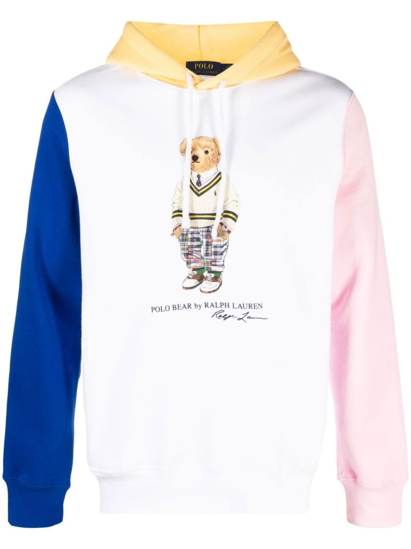 White Polo Bear Colourblock Fleece Hoodie