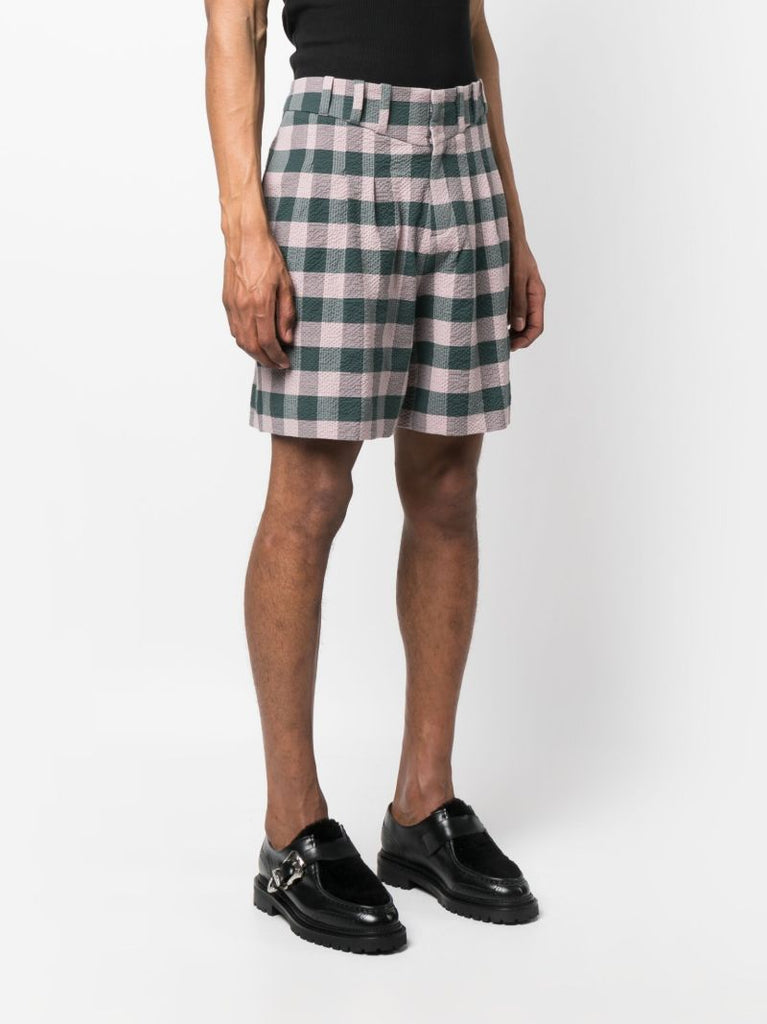 Green Logo-patch Gingham Cotton Shorts