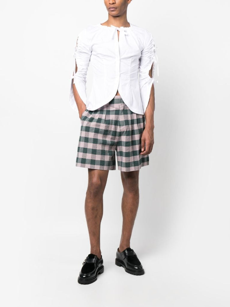 Green Logo-patch Gingham Cotton Shorts