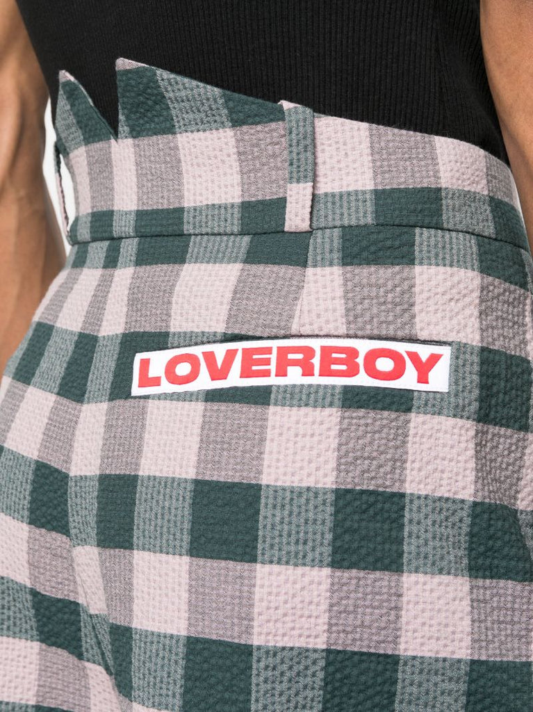 Green Logo-patch Gingham Cotton Shorts