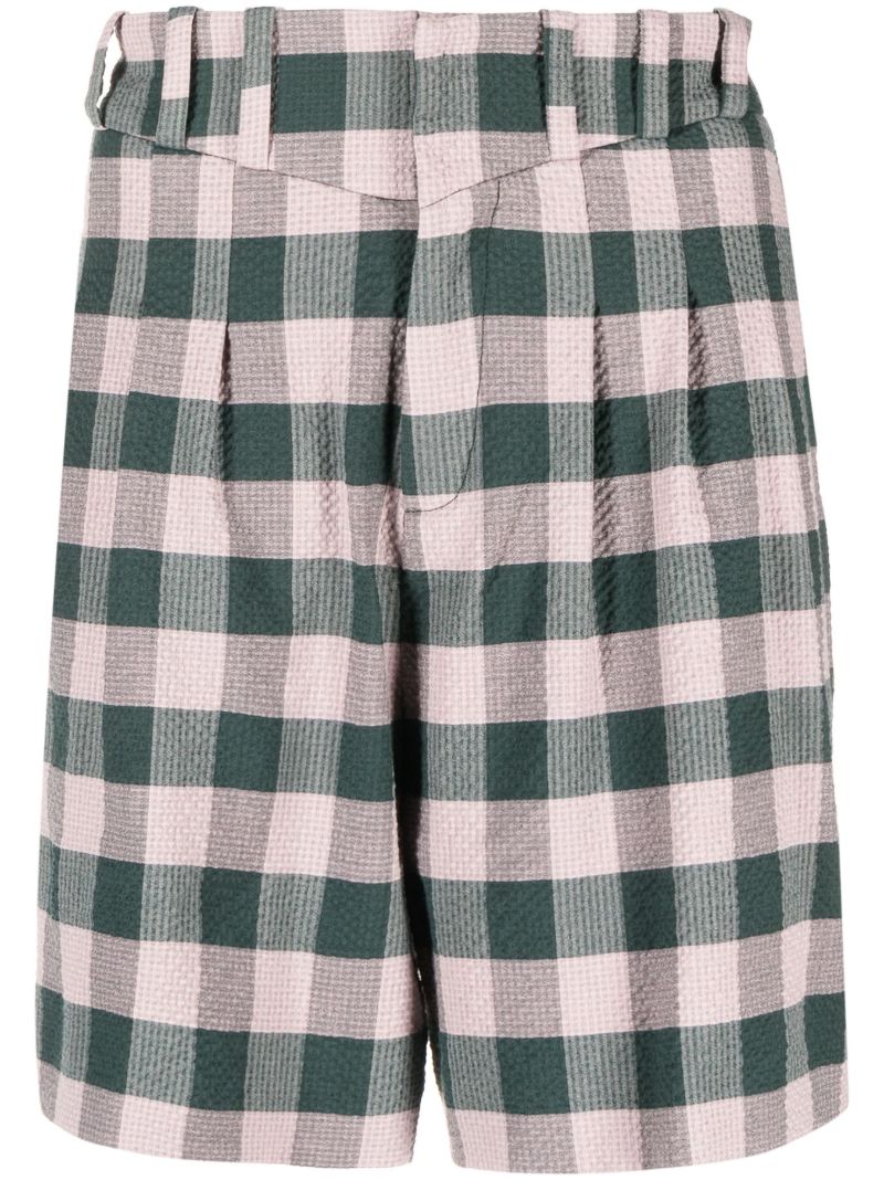 Green Logo-patch Gingham Cotton Shorts
