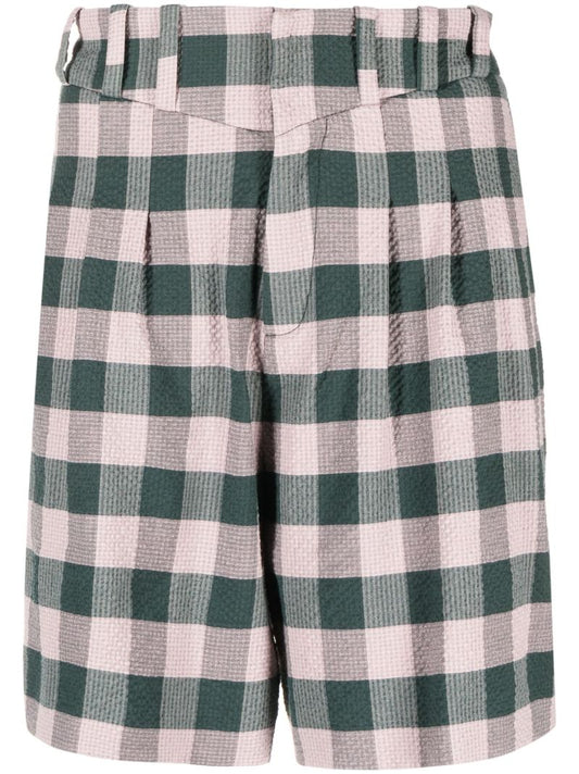Green Logo-patch Gingham Cotton Shorts