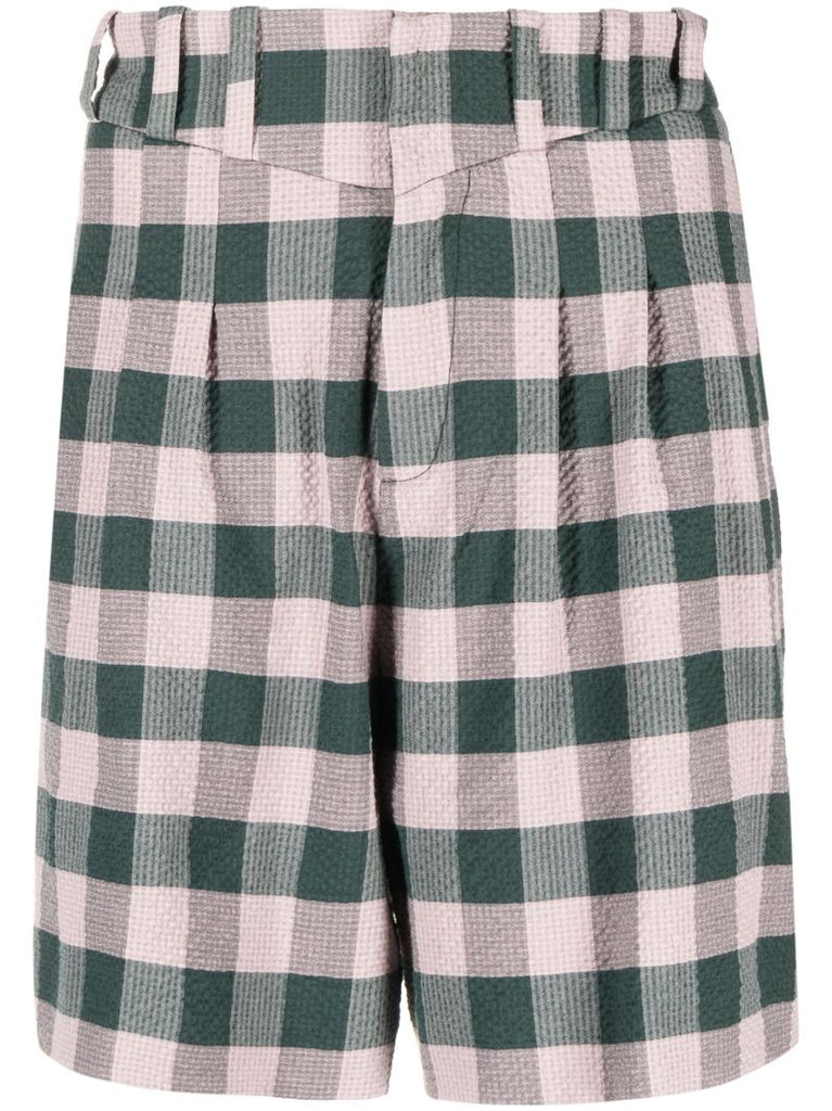 Green Logo-patch Gingham Cotton Shorts