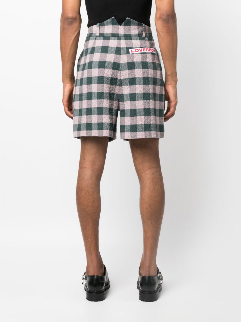 Green Logo-patch Gingham Cotton Shorts