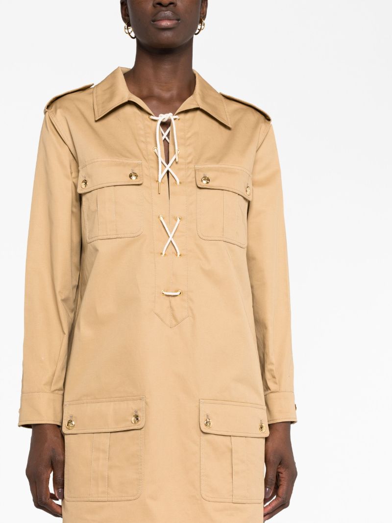 Neutral Saharienne Cotton Mini Dress