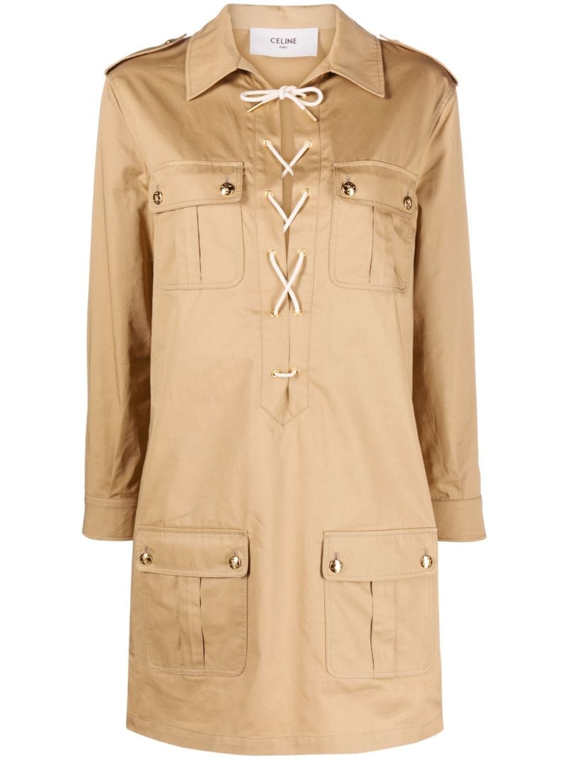 Neutral Saharienne Cotton Mini Dress