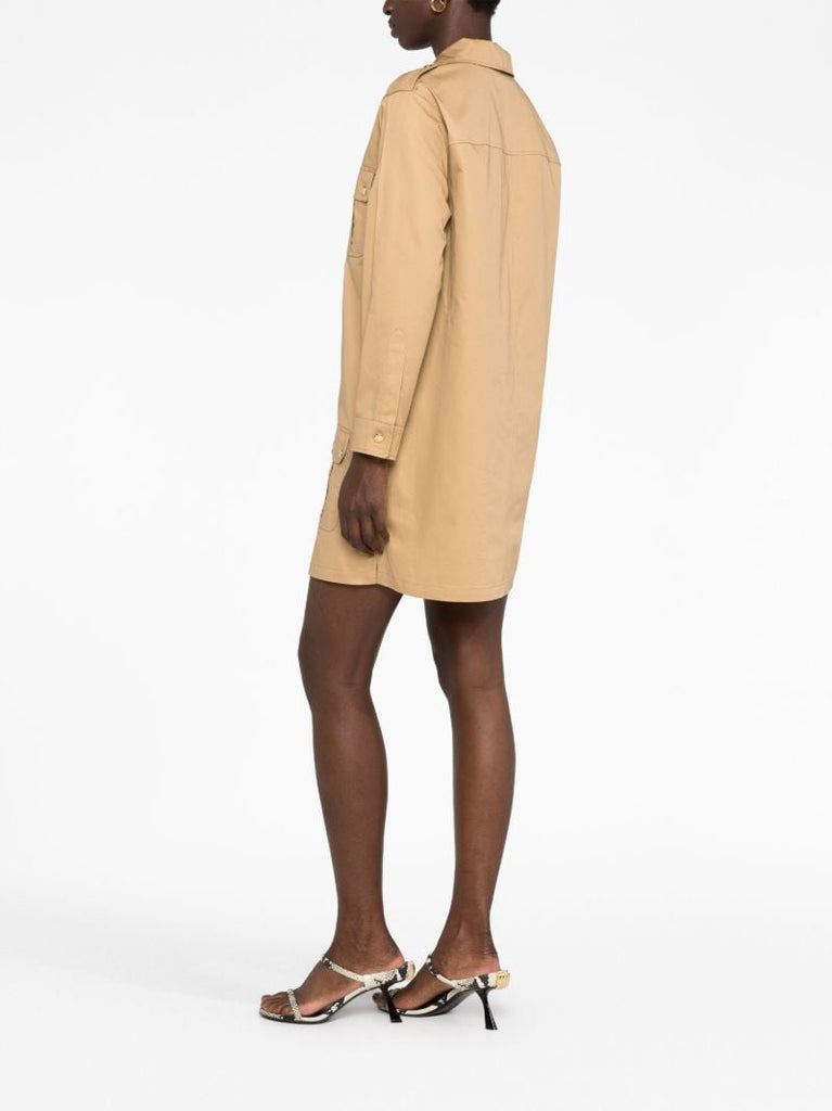 Neutral Saharienne Cotton Mini Dress